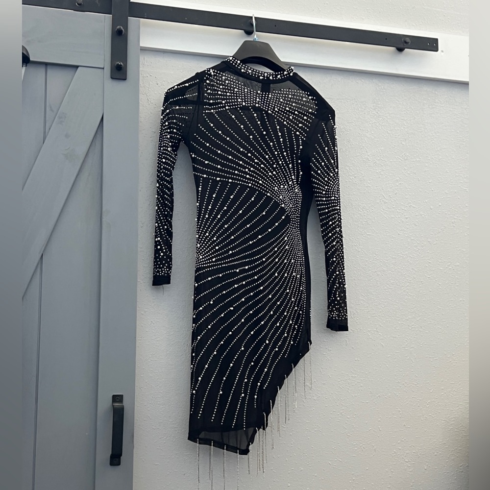 Black rhinestone and pearl embellished dress